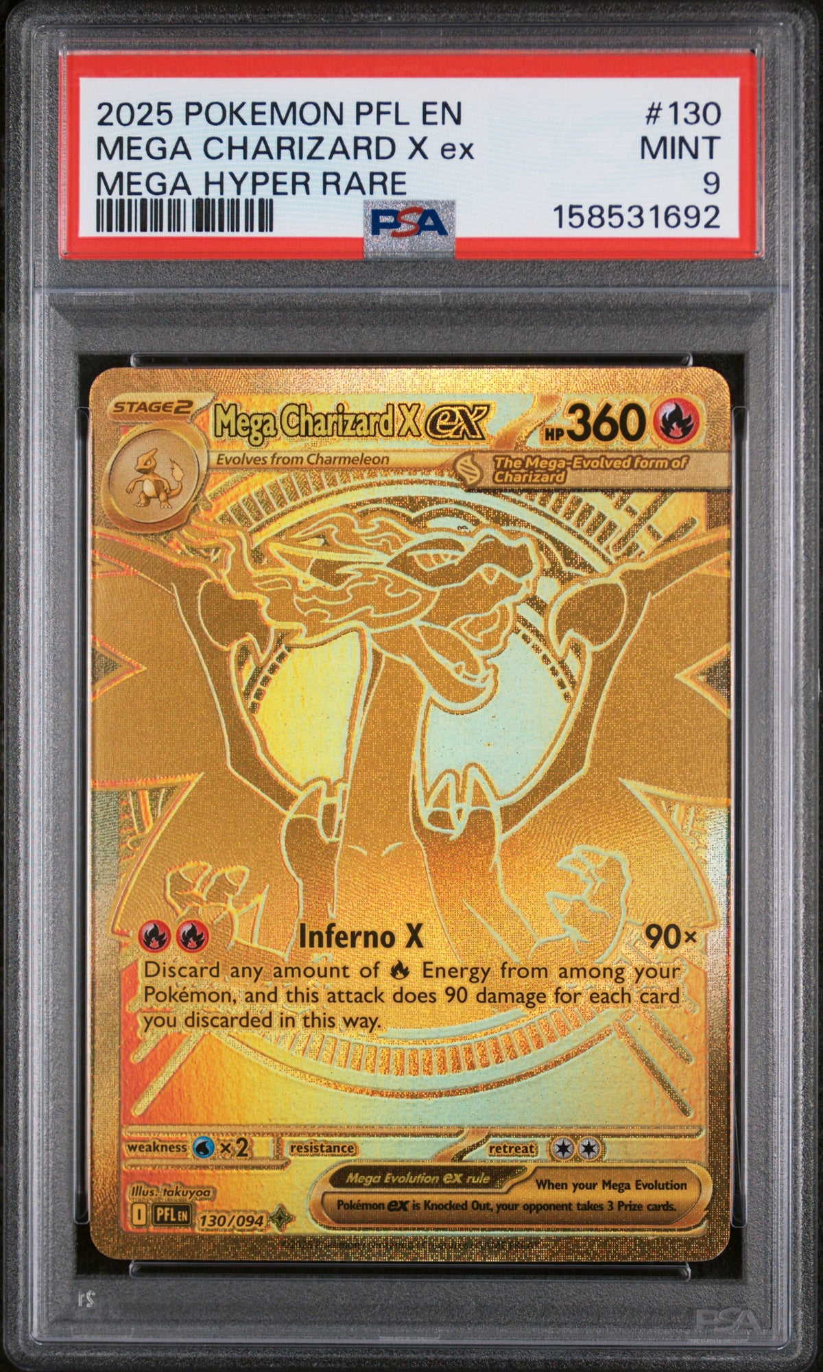 PSA 9 - 2025 POKEMON PFL EN-PHANTASMAL FLAMES #130 MEGA CHARIZARD X ex MEGA HYPER RARE
